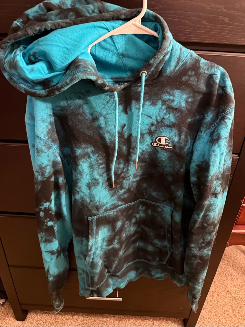 Champion Men's Blue & Black Tie-Dye Hoodie Sweatshirt